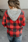 Fiery Red Plaid Patch Sleeve Leopard Christmas Tree Graphic Hoodie-Graphic-MomFashion