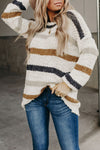 Striped Popcorn Knit Sweater-Tops-MomFashion