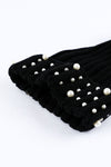 Black Faux Pearl & Pompom Decor Cuff Beanie-Accessories-MomFashion