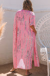 Pink Bohemian Tie Dye Oversize Long Kimono-Outerwear-MomFashion