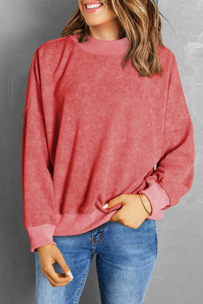 Drop Shoulder Crew Neck Pullover Sweatshirt-Tops-MomFashion