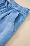 Beau Blue Casual Chambray Drawstring Shorts-Bottoms-MomFashion