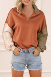 Khaki Exposed Seam Color Block Zipped Sweatshirt-Tops-MomFashion