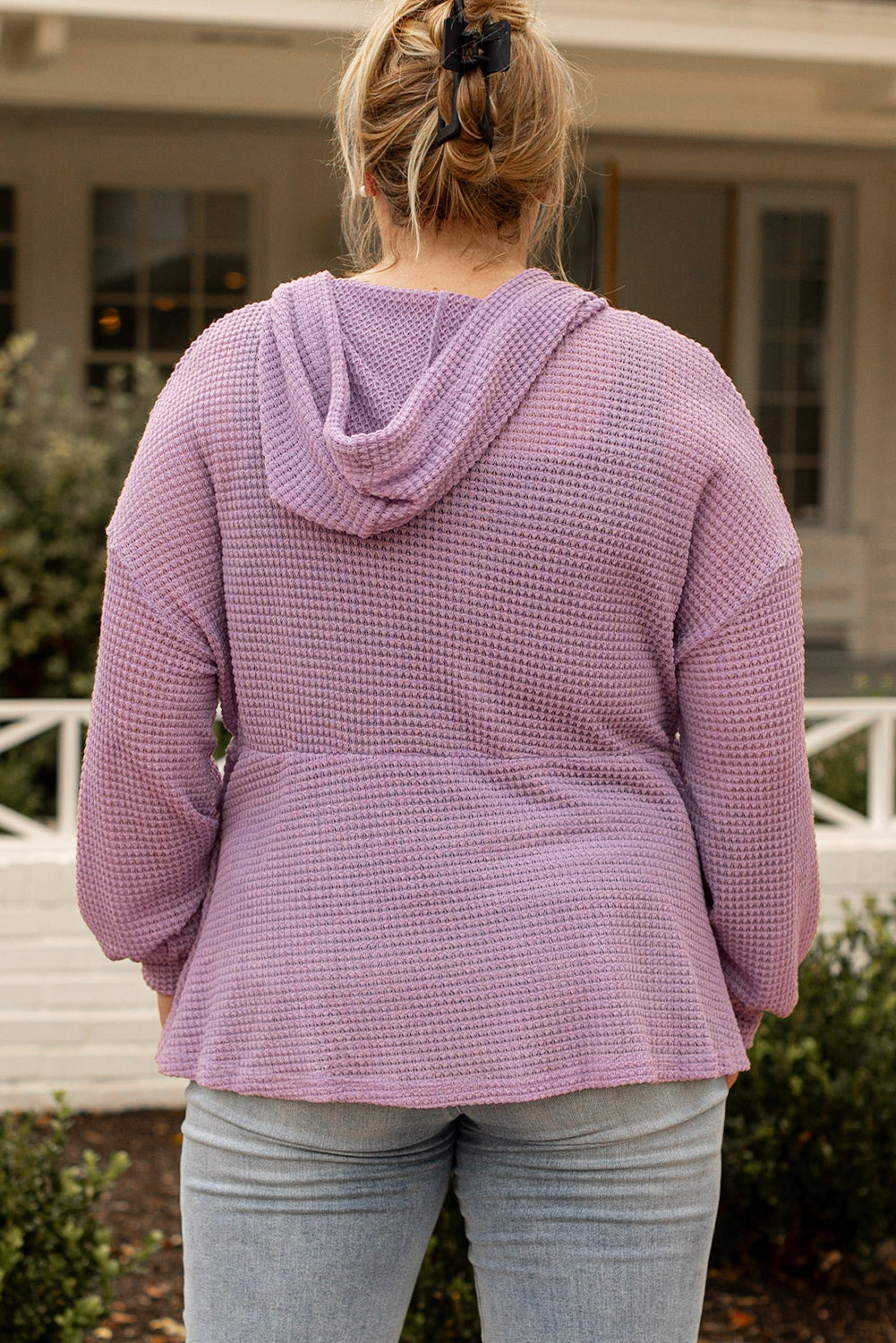 Plus Size Hooded Waffle Knit Top-Plus Size-MomFashion