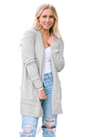 Light Gray Thermal Waffle Knit Pocketed Cardigan-Tops-MomFashion