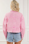 Pink Rivet Studded Pocketed Denim Jacket-Outerwear-MomFashion