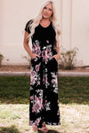 Black Contrast Floral Empire Waist Maxi Dress-Dresses-MomFashion