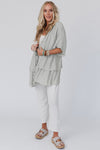 Gray Ruffled Trim Half Sleeve Open Front Kimono-Outerwear-MomFashion