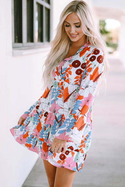 White Floral Tiered Mini Dress-Dresses-MomFashion