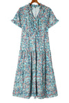 Sky Blue Paisley Print Boho Holiday Ruffle Tiered Maxi Dress-Dresses-MomFashion