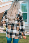 Plaid Print Buttoned Shirt Jacket-Outerwear-MomFashion