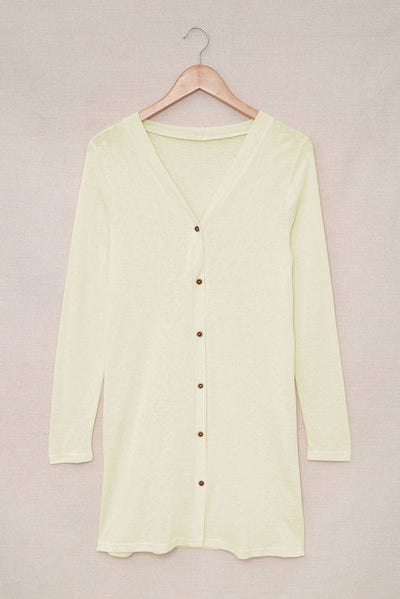 Beige Solid Color Open-Front Buttons Cardigan-Tops-MomFashion