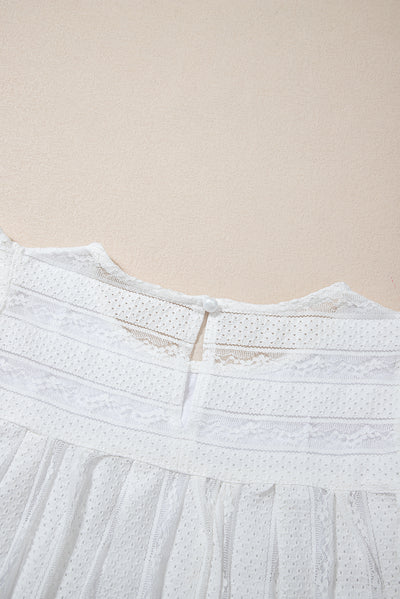 White Ruffled Lace Flowy Tank Top-Tops-MomFashion