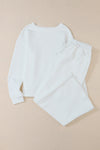 White Ultra Loose Textured 2pcs Slouchy Outfit-Loungewear-MomFashion