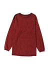 Racing Red Ribbed Corded Oversized Sweatshirt-Tops-MomFashion