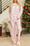 Pink Santa Claus Striped Print Loose Fit Two Piece Lounge Set-Loungewear & Sleepwear/Loungewear-MomFashion