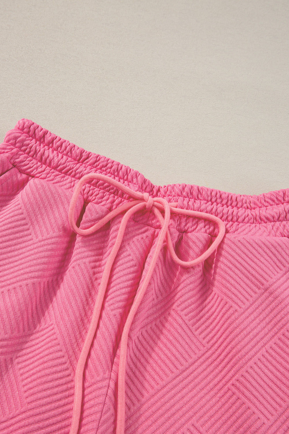 Strawberry Pink Textured Loose Fit T Shirt and Drawstring Pants Set-Two Piece Sets/Pant Sets-MomFashion