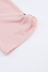 Pink Ribbed Roll-tab Sleeve Chest Pocket Oversize Top-Tops-MomFashion