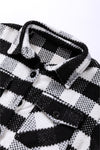 Black Plaid Textured Flap Pocket Shacket-Outerwear-MomFashion