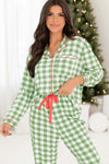 Light Green Christmas Plaid Print Shirt and Pants Pajama Set-Loungewear & Sleepwear/Sleepwear-MomFashion