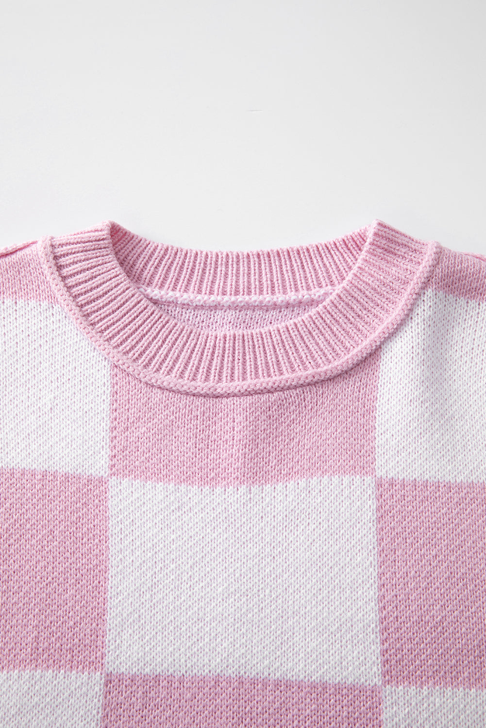 Pink Checkered Bishop Sleeve Sweater-Tops-MomFashion