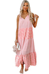 Pink Abstract Print Split Neck Sleeveless Maxi Dress-Dresses-MomFashion