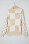 Flaxen Checkered Print Drop Shoulder Sweater-Tops-MomFashion