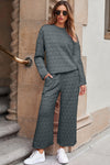 Dark Grey Solid Quilted Pullover and Pants Outfit-Loungewear-MomFashion