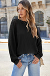 Black Lace Long Sleeve Textured Pullover-Tops-MomFashion