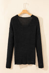 Black Hollow-out Crochet V Neck Sweater-Tops-MomFashion