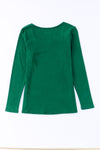 Green Lace Crochet V Neck Long Sleeve Top-Tops-MomFashion