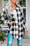 Black Turn-down Collar Plaid Shirt Coat-Outerwear-MomFashion