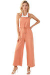 Orange Pocketed Drawstring Wide Leg Overalls-Bottoms-MomFashion