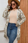 Beige Plus Size Leopard Pattern Cardigan-Plus Size-MomFashion