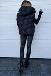 Black Quilted Zipper Front Hooded Vest Coat-Outerwear-MomFashion