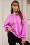 Purple Oversized Exposed Seam Henley Sweatshirt-Tops-MomFashion