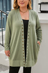 Green Plus Size Snap Buttons Front Knit Cardigan-Plus Size-MomFashion