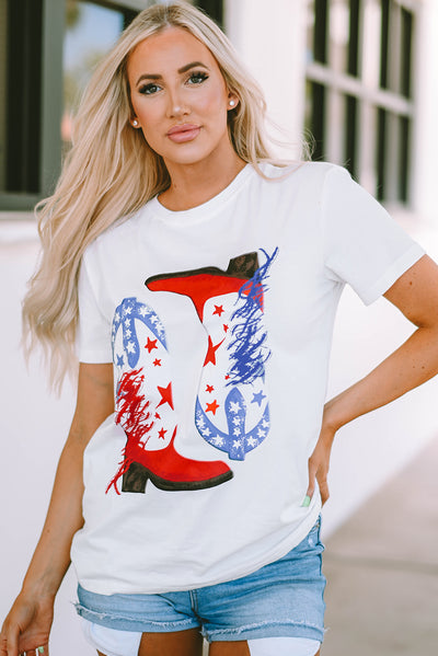 White American Flag Boots Graphic Tee-Graphic-MomFashion