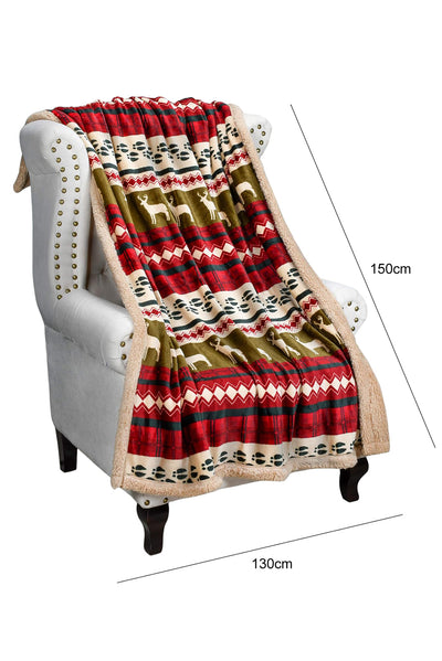 Christmas Elk Print Reversible Sherpa Fleece Blanket 130*150cm-Accessories-MomFashion