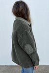 Gray Corduroy Trim Elbow Patch Sherpa Jacket-Outerwear-MomFashion