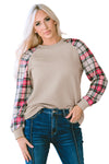 Apricot Plaid Raglan Sleeve Sweatshirt-Tops-MomFashion