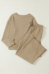 Khaki Ultra Loose Textured 2pcs Slouchy Outfit-Loungewear-MomFashion