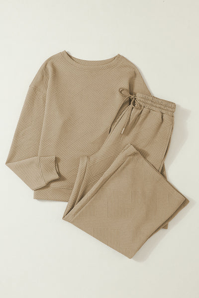 Khaki Ultra Loose Textured 2pcs Slouchy Outfit-Loungewear-MomFashion