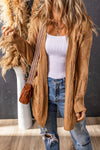 Khaki Ribbed Trim Eyelet Cable Knit Cardigan-Tops-MomFashion