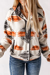 Gray Western Aztec Snap Buttoned Fleece Jacket-Outerwear-MomFashion