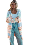 Multicolour Striped Printed Knitted Open Front Cardigan-Tops-MomFashion