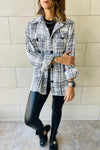 White Plaid Print Pocketed Shirt Jacket-Outerwear-MomFashion