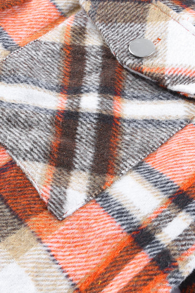 Orange Chest Pockets Flannel Plaid Shacket-Outerwear-MomFashion