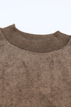 Brown Drop Shoulder Crew Neck Pullover Sweatshirt-Tops-MomFashion