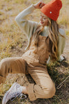 Khaki Vintage Multi Pockets Buckle Strap Cargo Denim Overalls-Bottoms-MomFashion